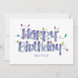 Hand Letted Dusty Blue Happy Birthday Flat Card