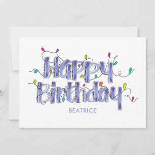 Hand Letted Dusty Blue Happy Birthday Flat Card