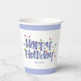 Hand Letted Dusty Blue Happy Birthday Pappbecher
