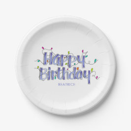 Hand Letted Dusty Blue Happy Birthday Pappteller