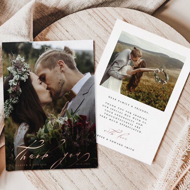 Hand Letter 2 Foto Hochzeit Danke Foil Card Folieneinladung (Front & Back)