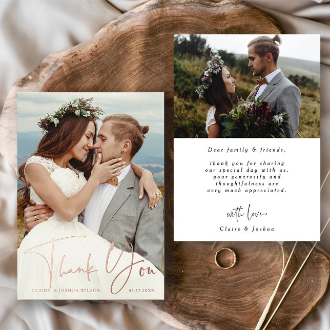 Hand Letter 2 Foto Hochzeit Danke Foil Card Folieneinladung (Front & Back)