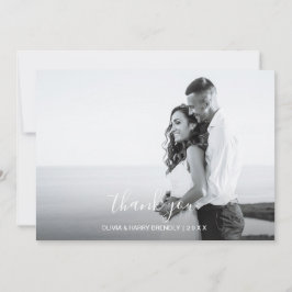 Hand Letter Wedding Foto Card - White Script Dankeskarte
