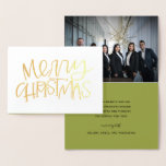 Hand Lettered Christmas Gold Foil Card Folienkarte<br><div class="desc">Die festliche Goldfolie unterstreicht diese gefaltete Urlaubskarte mit optionalem Foto im Inneren.</div>