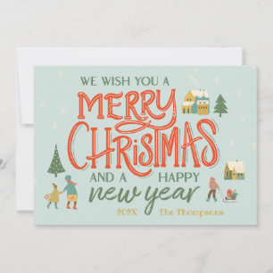 Hand Lettered Christmas Village Feiertagskarte
