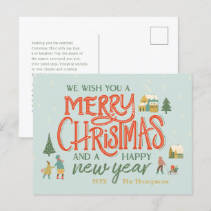 Hand Lettered Christmas Village Feiertagspostkarte