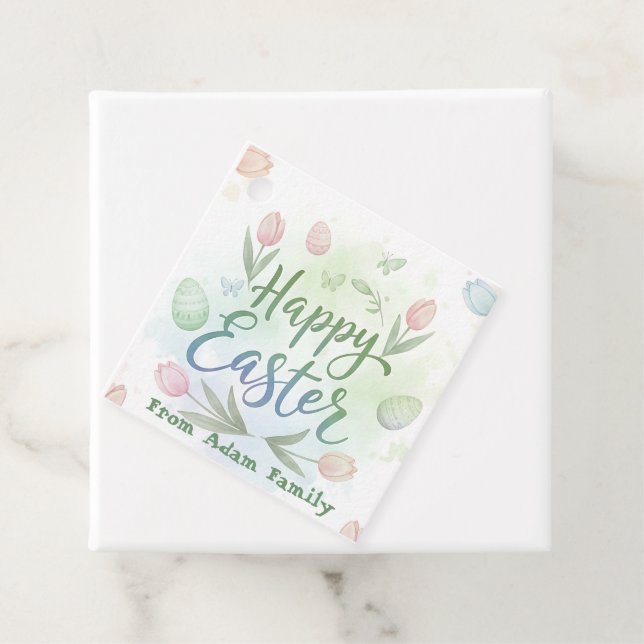 Hand-Lettered Happy Easter Watercolor Geschenkanhänger (Beispiel)