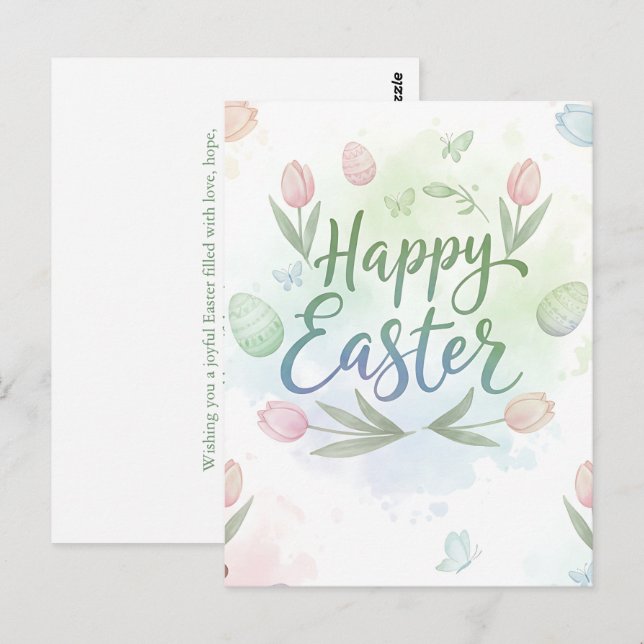 Hand-Lettered Happy Easter Watercolor Greeting  Postkarte (Vorne/Hinten)