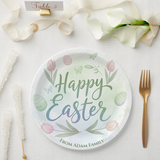 Hand-Lettered Happy Easter Watercolor Pappteller (Hochzeit)