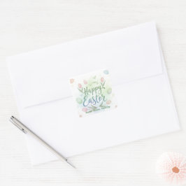 Hand-Lettered Happy Easter Watercolor Quadratischer Aufkleber