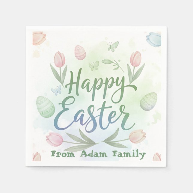 Hand-Lettered Happy Easter Watercolor Serviette (Vorderseite)
