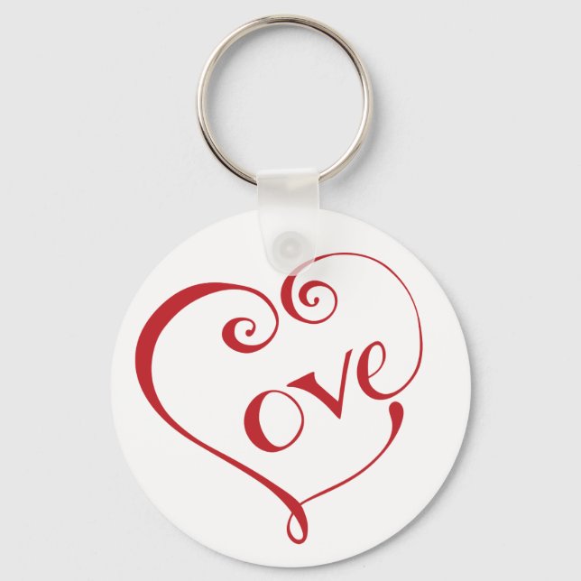 Hand Lettered Love Heart in Red Schlüsselanhänger (Vorderseite)