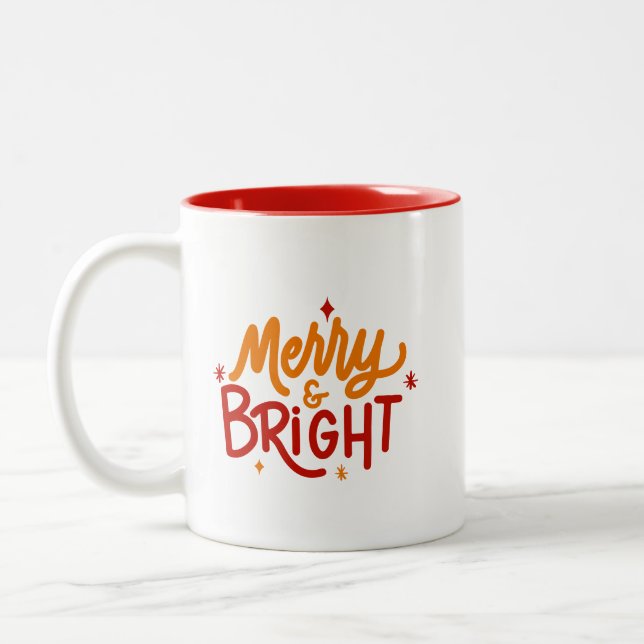 Hand Lettered Merry & Bright Two-Tone Mug (Gauche)