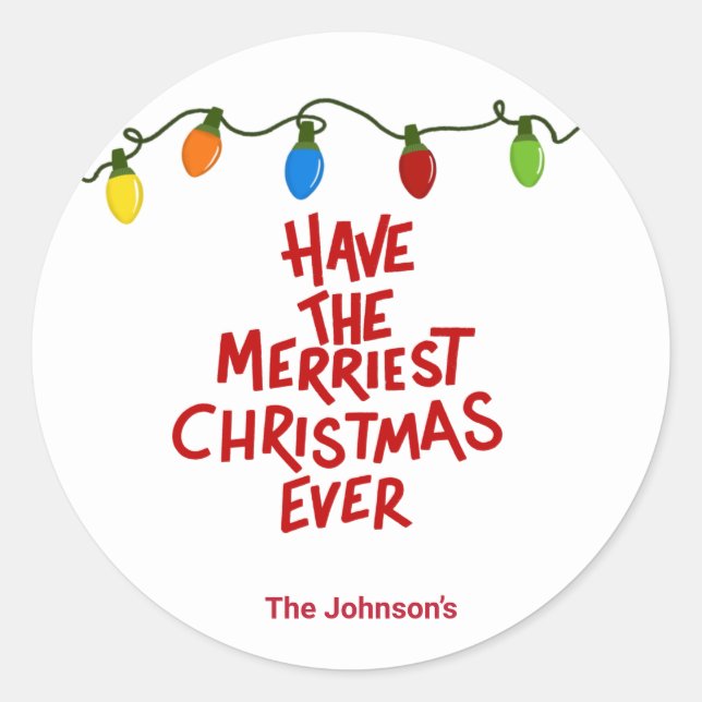 Hand Lettered Merry Christmas Round Sticker (Devant)
