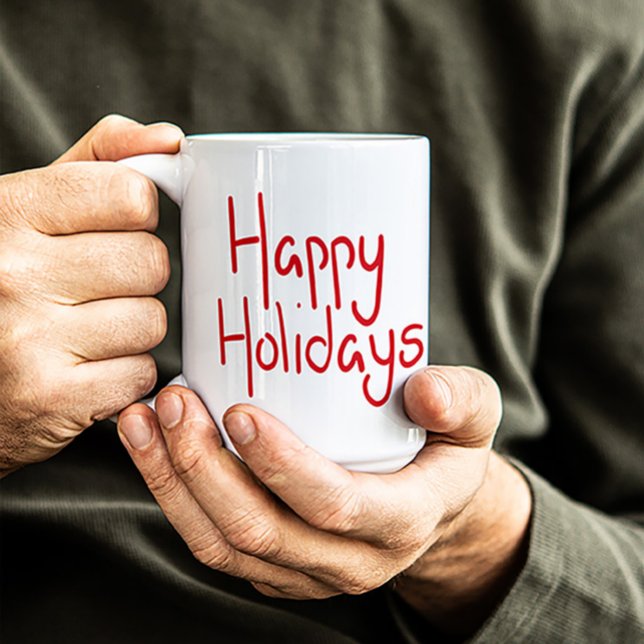 Hand-lettered script red Happy Holidays Kaffeetasse (Von Creator hochgeladen)