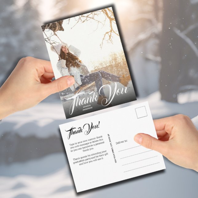 Hand Lettering Photo Graduation Thank You Postcard Postkarte (Von Creator hochgeladen)
