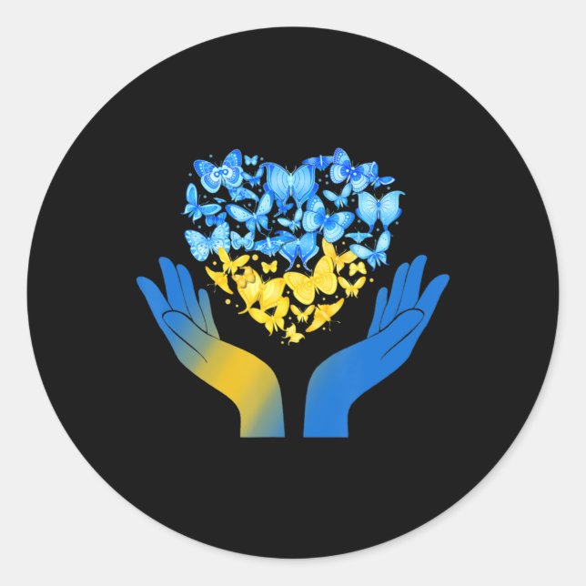 Hand-Liebe-Schmetterling Ukrainische Fahne zum Abb Runder Aufkleber (Vorderseite)