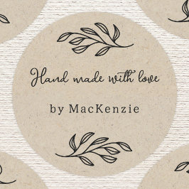 Hand Made With Love Brown Paper Botanical Leaf  Runder Aufkleber