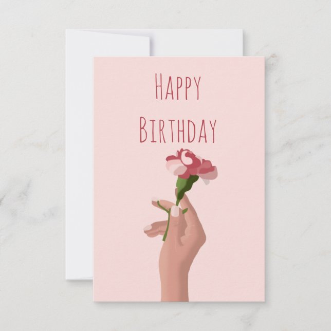 Hand mit Carnation Blume Happy Birthday Karte (Vorderseite)