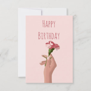 Hand mit Carnation Blume Happy Birthday Karte