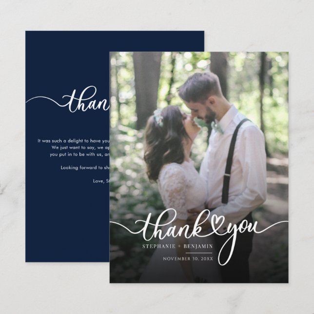 Hand mit Herz Hochzeit Foto Vielen Dank Mitteilungskarte (Vorne/Hinten)