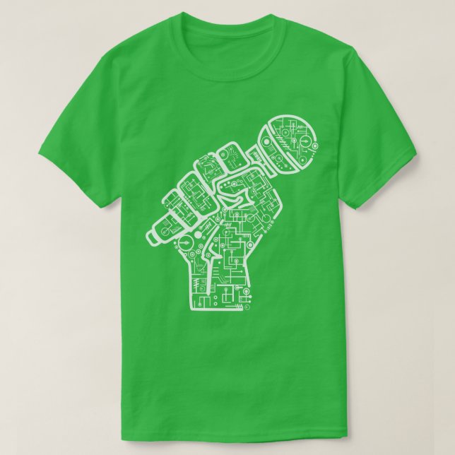 Hand mit Mikrofon-Elektro-Illustration T-Shirt (Design vorne)