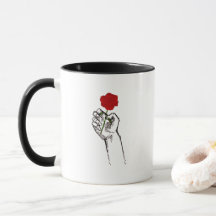 Hand mit Rose Minimal Art – Elegante Blumen-Ko