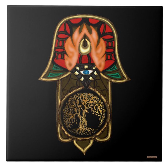 Hand of Hamsa feat: Tree of Life Fliese (Vorderseite)