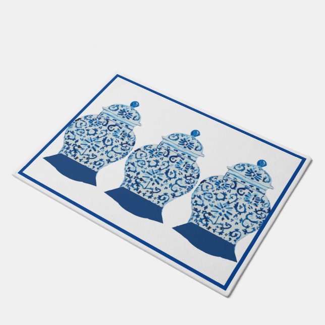 Hand Painted Blue White Ginger Jar Rug Doormat Fußmatte (Schrägansicht)