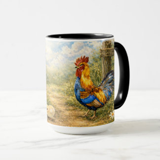 Hand-Painted Chicken & Chicks and Rooster Mug Tasse