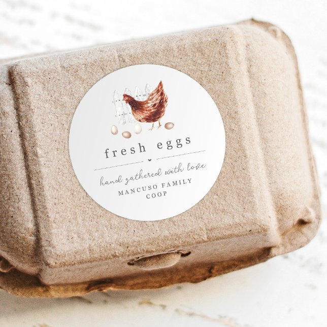 Hand Painted Chicken Farm or Coop Egg Carton Label Runder Aufkleber (Von Creator hochgeladen)