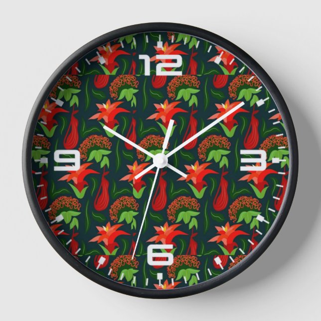 Hand Painted Exotic Red Flowers Pattern-15541 Uhr (Vorderseite)