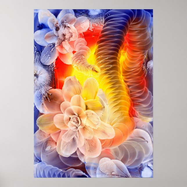 Hand Painted Fantasy Floral Art Glowing Abstract Poster (Vorne)