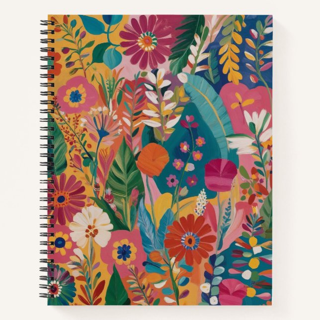 Hand-painted Floral Spiral Colorful Notebook  Notizbuch (Vorderseite)