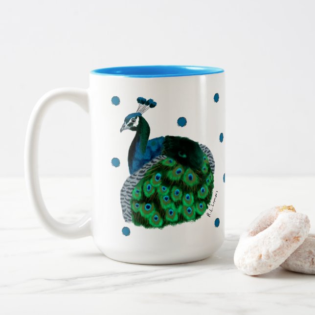 Hand-painted Peafowl Mug (Avec donut)