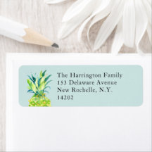 Hand-Painted Pineapple Soft Aqua Return Address 