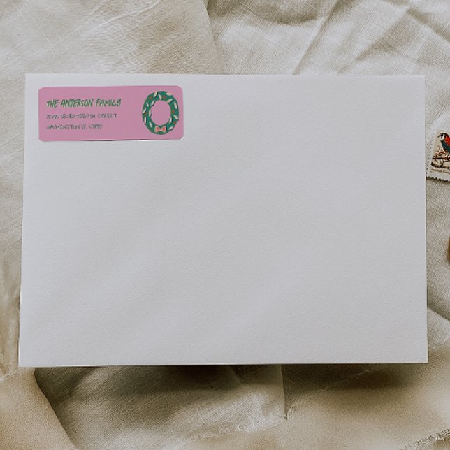 Hand Painted Pink Green Christmas Wreath Address (Von Creator hochgeladen)