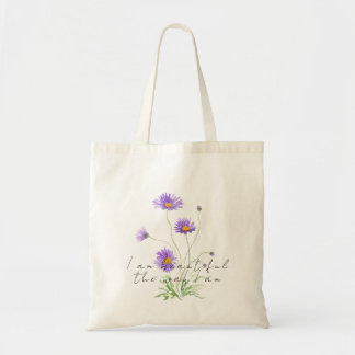 hand painted purple daisy tote bag
