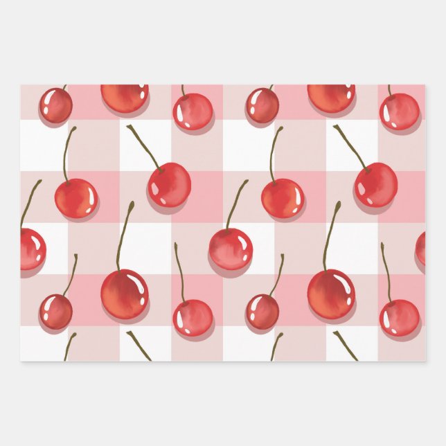 Hand-Painted Red Cherries Seamless Pattern Geschenkpapier Set (Vorderseite)