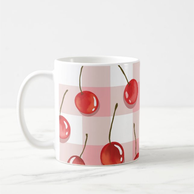 Hand-Painted Red Cherries Seamless Pattern Kaffeetasse (Links)