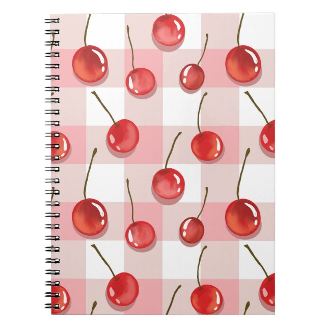 Hand-Painted Red Cherries Seamless Pattern Notizblock (Vorderseite)