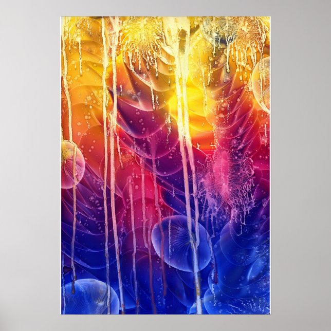 Hand Painted Red Yellow Blue Dripping Abstract Art Poster (Vorne)