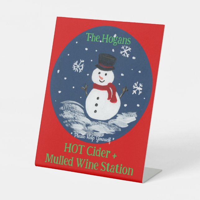 Hand Painted Snowman Red PERSONALIZE Hot Drinks Sockelschild (Vorderseite)