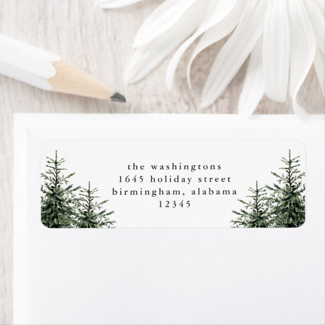 Hand-painted Trees Christmas Card Return Address (Insitu)
