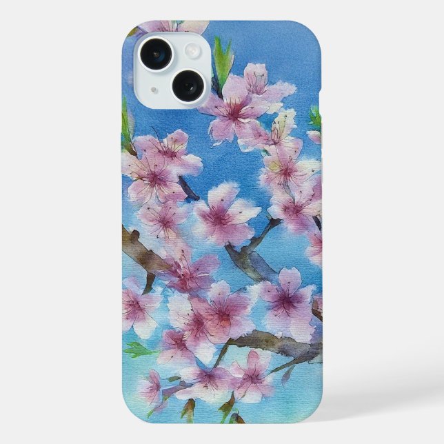 Hand Painted Trendy Watercolour Cherry Blossoms iPhone 15 Plus Hülle (Rückseite)
