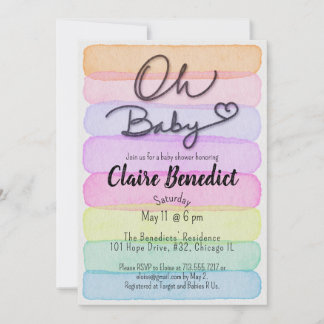 Hand painted, watercolor, unique baby shower einladung