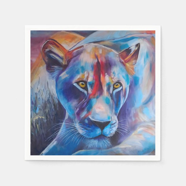 Hand Painted Wild Cat Portrait Serviette (Vorderseite)