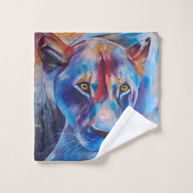 Hand Painted Wild Cat Portrait Waschlappen (Waschlappen)