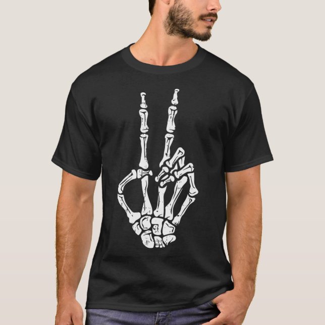 Hand Peace Sign Halloween Kostümknochen T-Shirt (Vorderseite)