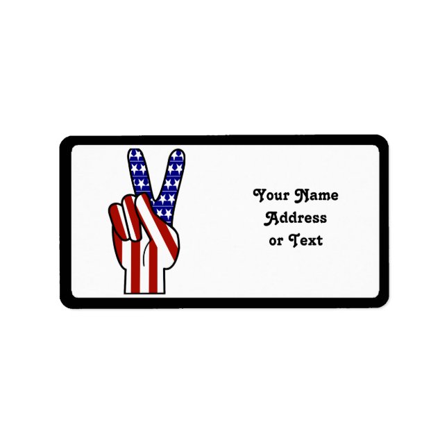 Hand Peace Sign - Red White & Blue Adressaufkleber (Vorne)